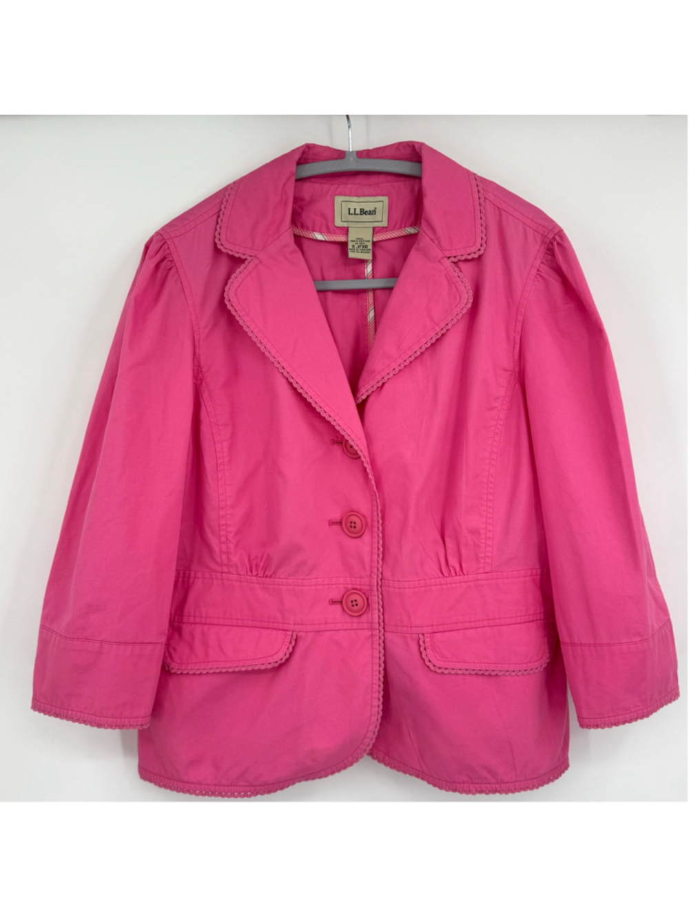 L.L.Bean Petite Vacationland Pink Cotton Blazer Jacket 14 Petite